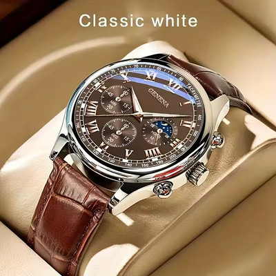 GENEVA High Quality Men's Luxury Quartz Watch Men Round Business