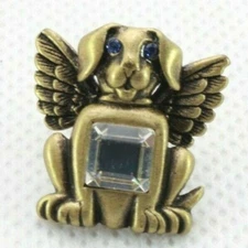 Brooch Lapel Tack Pin - Signed T&T - Guardian Angels Pet Pals - Dog - Wings