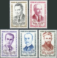 France #YT1248-YT1252 MNH 1960 La Resistance Ripoche Vieljeux Masse [959-963]