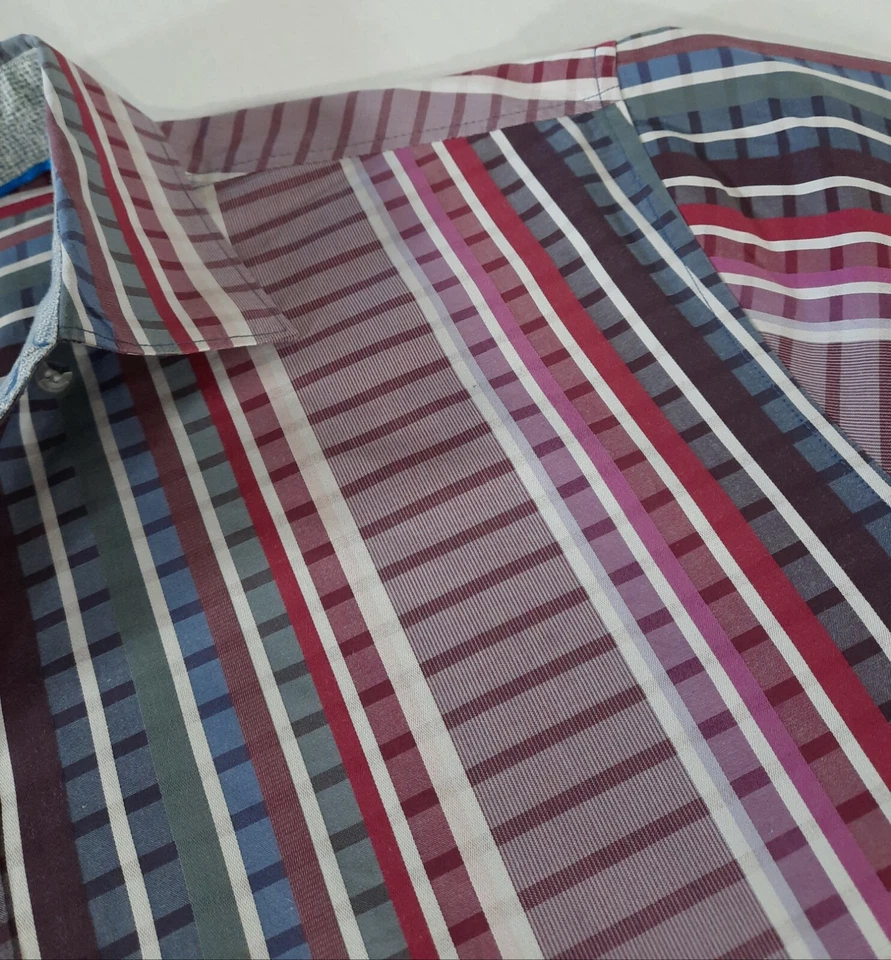 Camisa Tommy Bahama Silva Rayas Pima LS Abotonada Hombres M Púrpura Rojo Azul Funciona Grande Foto 3 de 4
