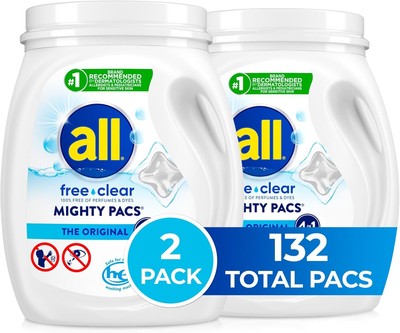 Detergent for Sensitive Skin, Unscented and Hypoallergenic, 66 Count (Pack of 2)