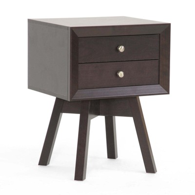 Baxton Studio Warwick 2 Drawer Nightstand Dark Brown Non-marking Feet Durable