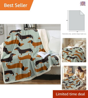 Adorable Dachshund Fleece Throw Blanket - Cozy Sherpa for Dog Lovers 50'' x 60''