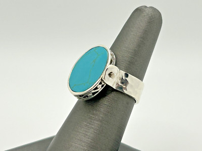 HOB Mexico 925 Sterling Silver Turquoise Abalone Modernist Flip Ring Sz-7.5 #472