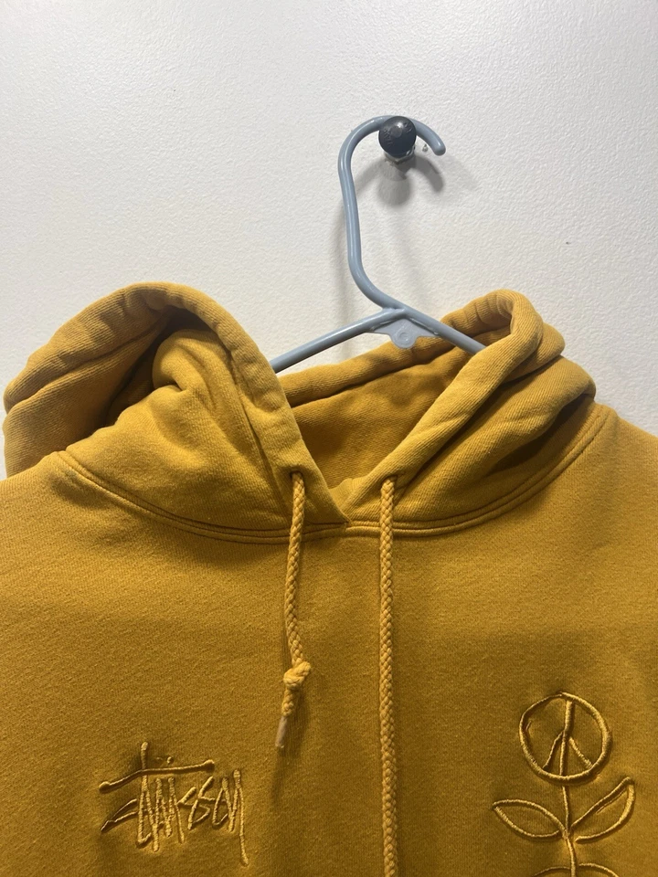 Толстовка с капюшоном Stussy размер средний желтый ручка с заботой мир цветок (см. фото) - Изображение 2 из 4