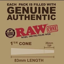 [50 Count] RAW Classic 1 1/4 Size Pre-Rolled Cones W/ Filter Tips FAST SHIPPING!