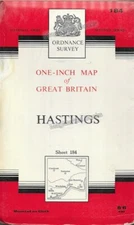 VINTAGE MAP · ORDNANCE SURVEY · ONE-INCH CLOTH MAP OF HASTINGS · 1965