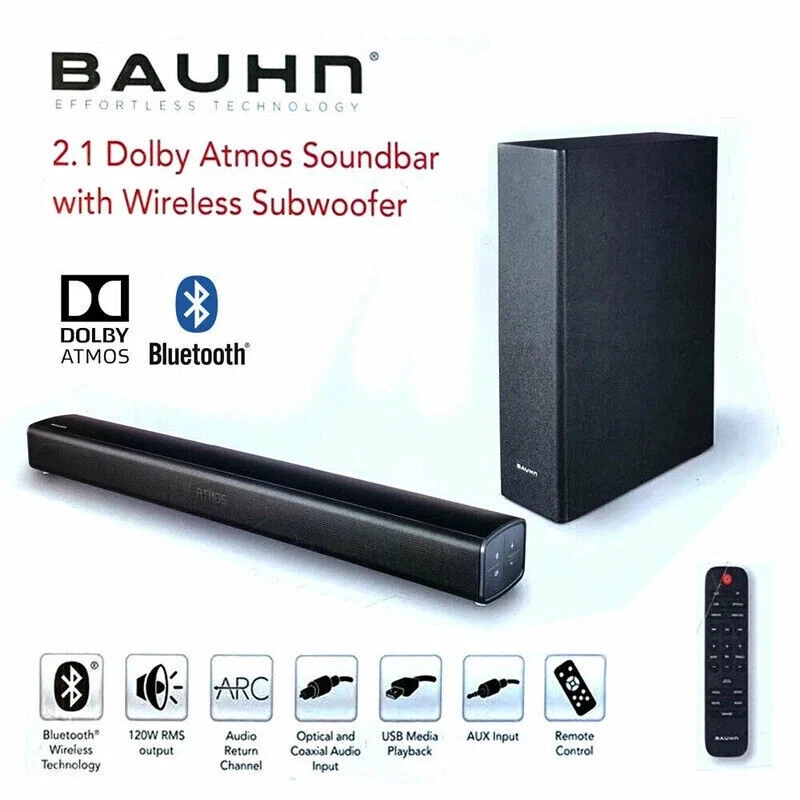 Bauhn 2.1 Dolby Atmos Soundbar Wireless Subwoofer Bluetooth