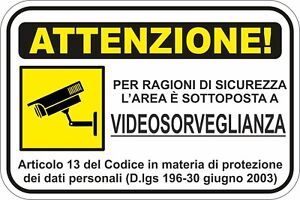 Kit 1 Adesivi Adesivo Cartello 10x15 Area Videosorvegliata Attenzione Cod149 Ebay