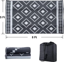 Patio Mat Indoor Outdoor RV 5'x 8' Reversible Camping Picnic Carpet Deck Rug Pad