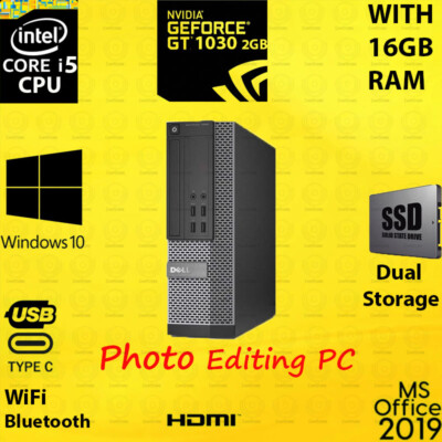 Dell Photo Editing Computer Core i5 2X STORAGE RAM 16GB Windows 10 PC Nvidia GPU