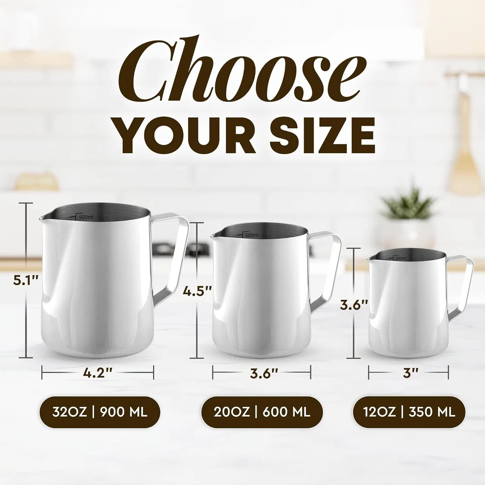 Milk Frother Cup 350ml/600ml/950ml 12 oz - 350 ml, Silver Milk Frother Cup 350ml/600ml/950ml 12 oz - 350 ml, Silver