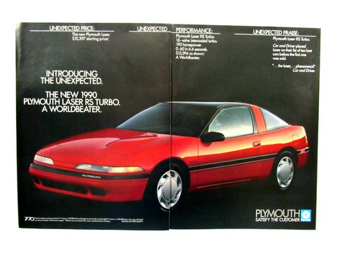 1990 Plymouth Laser RS Turbo Original Druck Anzeige 2 Seiten 8,5 x 11" - Bild 5 von 7