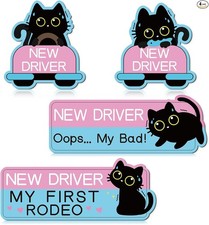 Student Driver Sticker Magnet for Car - 4 Pcs Black Cat New D Style: Black Cat