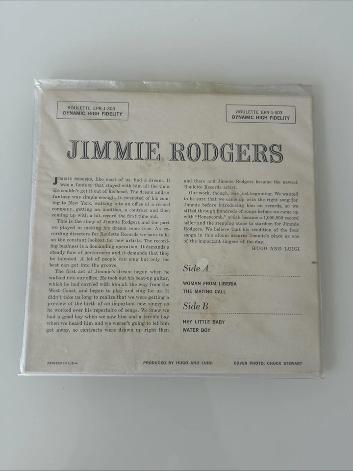 JIMMIE RODGERS s/t SEALED EP 45/Picture Sleeve ROULETTE EPR-1-303 ROCKABILLY - Image 2 of 4