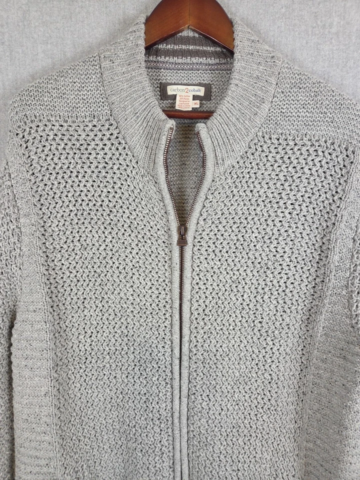 Carbon 2 Cobalt XL Full Zip Gray Sweater Cardigan Chunky Cable Knit Dad Grandpa - Image 2 of 4