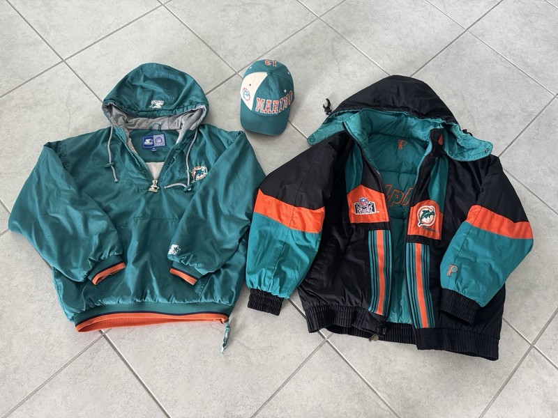 Vintage Miami Dolphins NFL Football Jacket And Hat Starter And Pro player SiseML