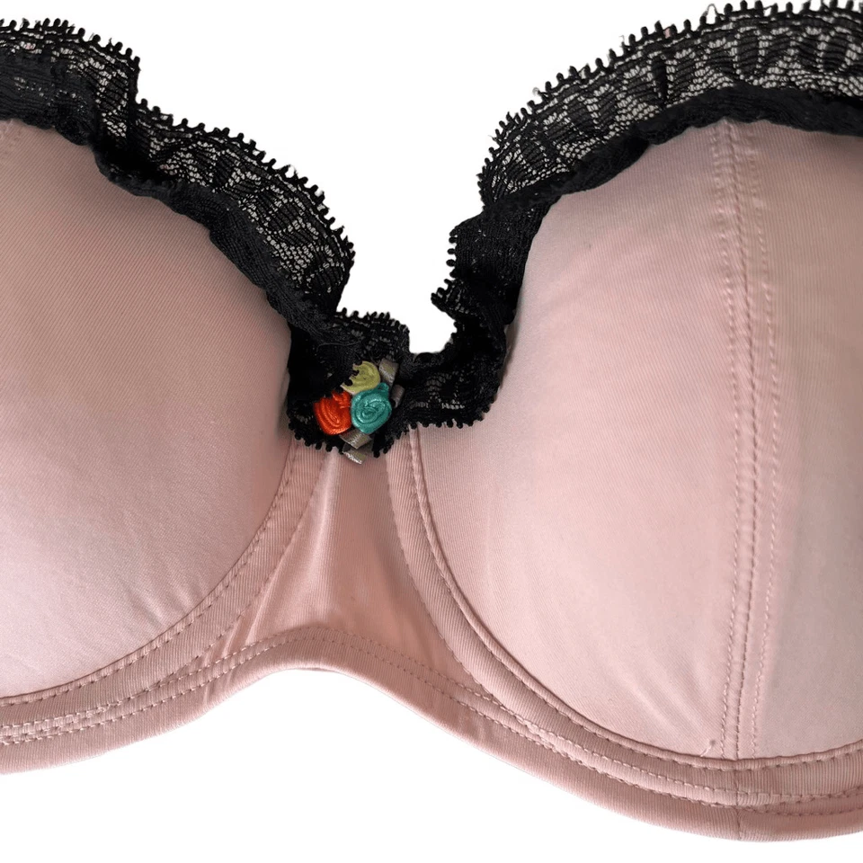 Sujetador contorno con aros rosa Calvin Klein ribete de encaje negro 34C nuevo con etiquetas Foto 3 de 4