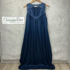 Vintage 70 s Christian Dior Lingerie Women s Navy Blue Paisley Lace Nightgown M