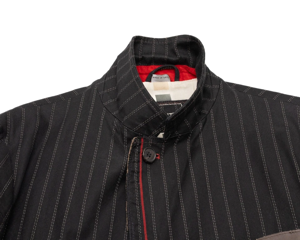 Traje de 2 piezas a rayas Marithe + François Girbaud años 2000 con detalles de cuero Foto 3 de 4