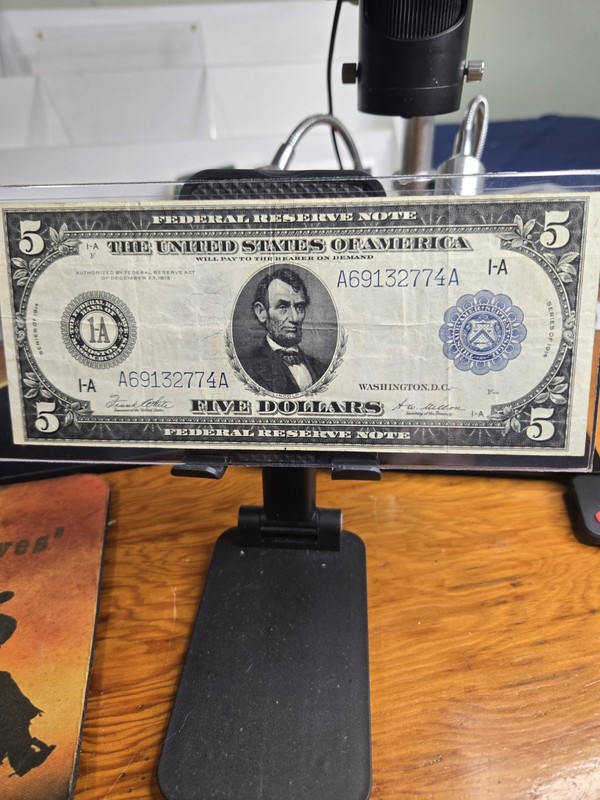 1914 Lincoln $5 Boston federal reserve  note, FR-847B , scarce