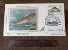 British River Fishes Trout FDC Signed by Stamp Designer Alex Jardine at issue