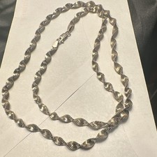 925 Sterling Silver Rope Chain Necklace, Lobster Clasp, Signed, Italy Made