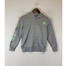 Athletic Reebok Boys Size 8 Med Grey Lime Green Graphic Sleeve Hoodie REB221FH03