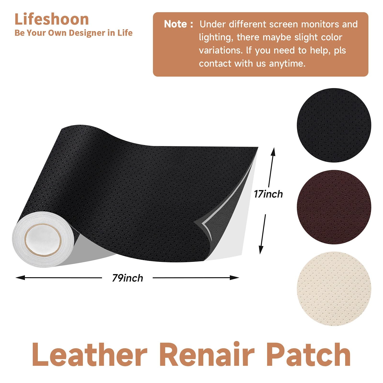 Lifeshoon Leather Repair Patch, 17X79 Inch Breathable Perforated Self Adhesiv...