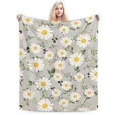White Daisies Flower Fleece Throw Blanket Decorative Flannel 60x50 Inch