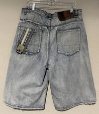 VTG Y2K 36 AKADEMIKS Denim Blue Jean baggy Skater Jnco Hip Hop Shorts 14 VV7