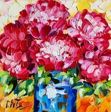 original oil painting Red Peony flowers artwork Floral small wall art 6*6 inch