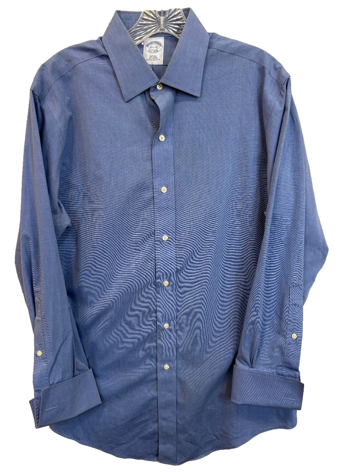 Camisa de vestir Brooks Brothers para hombre 15,5-32 calce ajustado azul puño francés todo algodón Foto 2 de 4