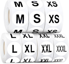 3500 PCS Clothing Size Stickers Labels, 7 Rolls 1 Inch round Self Adhesive Size