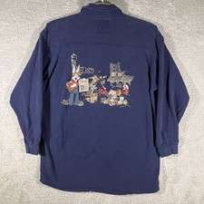 VTG Looney Tunes Multi-Character Knit Button Shirt Mens Large Bugs Bunny Taz 90s