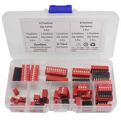 DIP Switch Assortment Kit 35 PCS 1-10 Position 2.54mm PCB Mountable