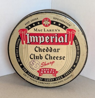 Vintage Kraft Tin Cheddar Cheese MacLaren s Imperial Mid-century Advertising 