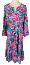 Talbots Floral Shirt Dress Midi Tie Waist Lightweight Cotton Lined Women 18 NWT