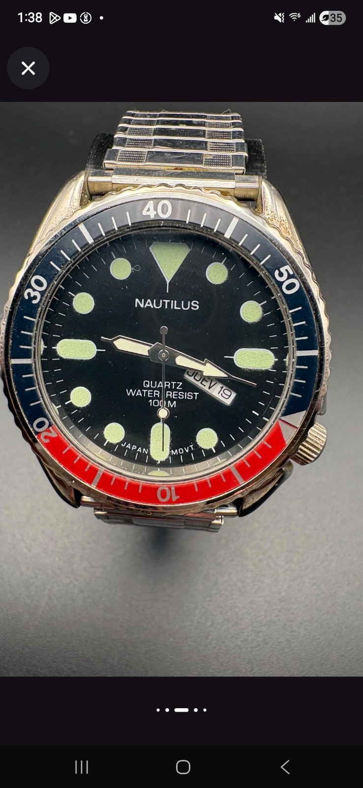 Vintage 1980s Nautilus Diver Pepsi  Watch Quartz Mvmt RUNS great!