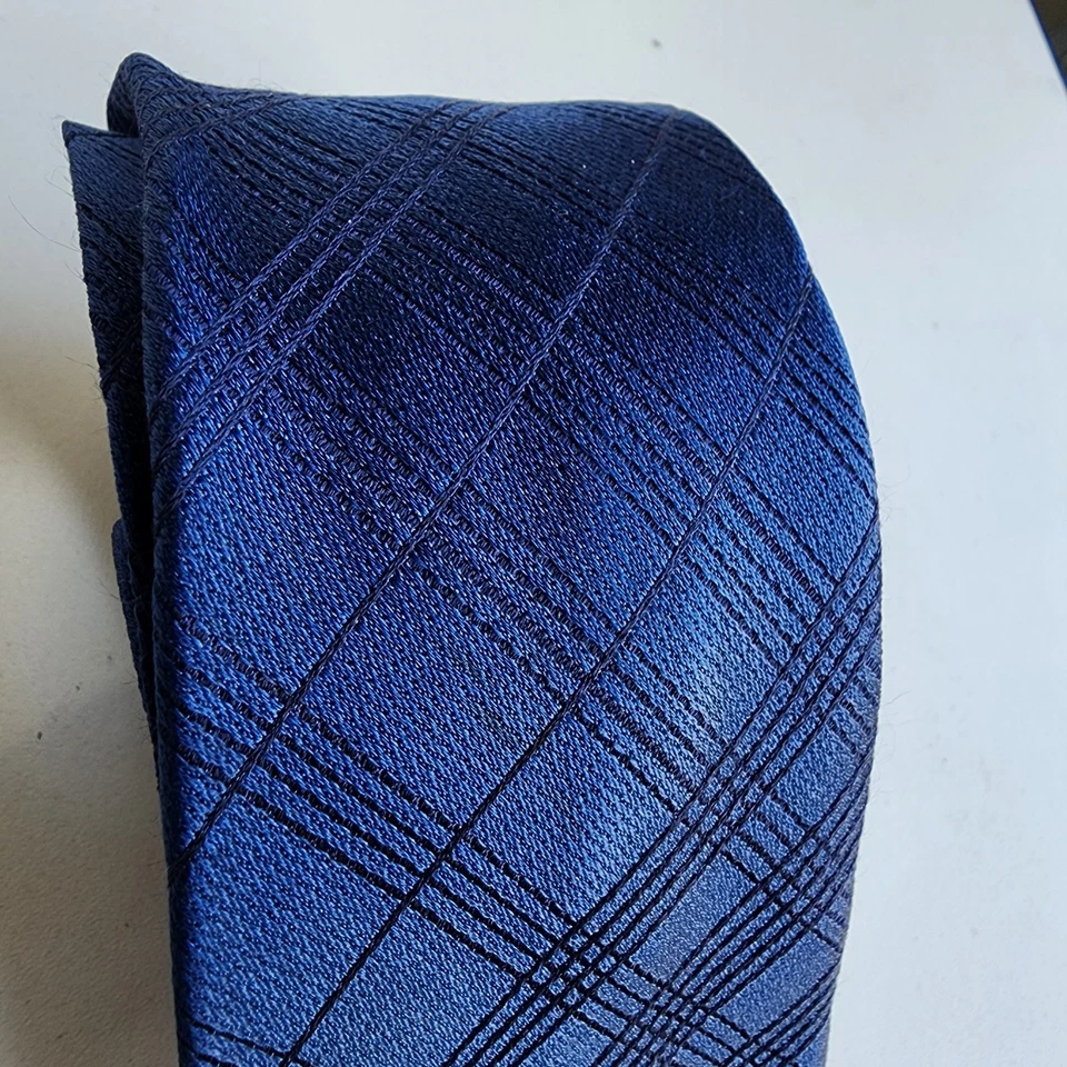 Van Heusen Studio Navy Blue Plaid 100% Silk Tie - Image 2 of 4