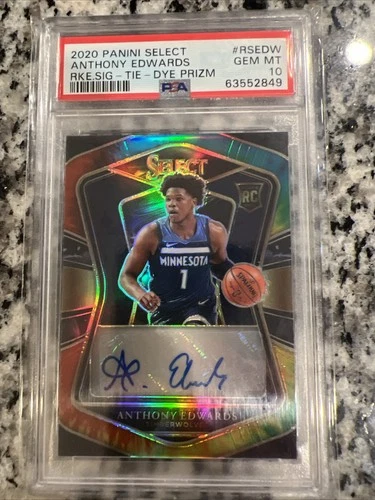 2020 Panini Select Anthony Edwards Rookie Tie Dye Prizm Auto # Match 1/25 Psa 10