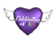 Celebration of LIFE Heavenly Balloons heart shaped with angel wings  Purple