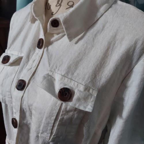 NEW! Cato est. 1946 Shirt Dress Linen White Lined Short Sleeve Button Down - Picture 2 of 9