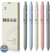 FIOVER 5pcs Gel Pens Quick Dry Ink Pens Fine Point Premium Retrac