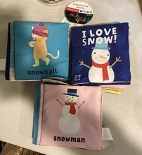 Lot of 3 Brand New Soft Cloth Baby Crinkle Book Early Learning Winter Theme