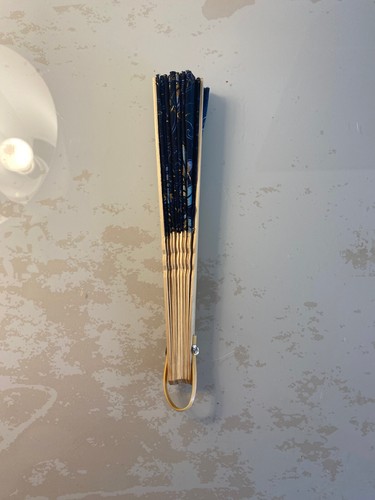 Fan Hand Bamboo Cloth Blue Handmade Indonesia New Avenico Summer Fashion #250 - Picture 7 of 20