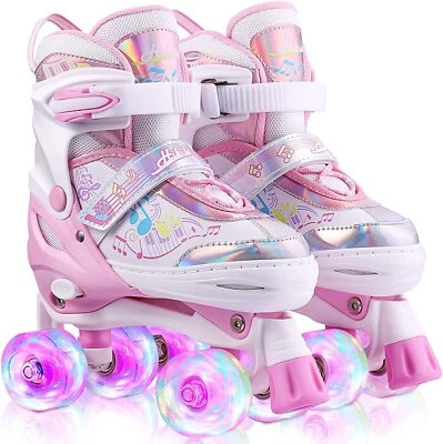 MARKENLOS Kinder Rollschuhe Verstellbar LED Rollschuhe für Mädchen Rollerskates 27~38