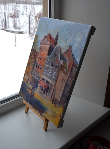 Original Urban Street Scene Painting Colorful Dutch Buildings Cityscape Art - Picture 6 of 9