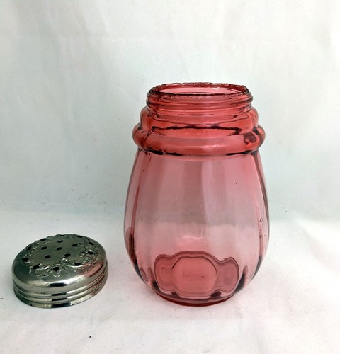 Antique Ribbed Cranberry Glass Sugar Shaker/Muffineer w/ decorative lid - exc - Picture 4 of 5