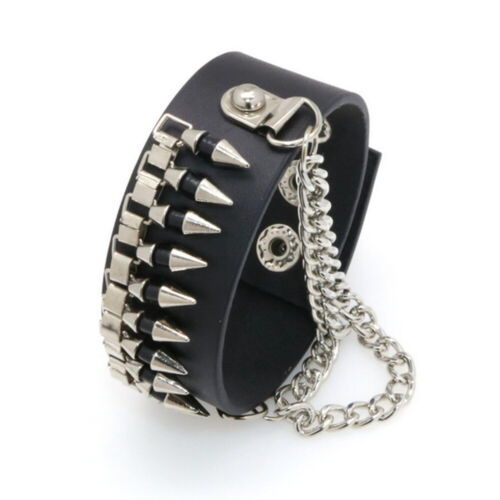 Herren Frauen Spike Nieten Armband Punk Goth Biker breites Lederarmband - Bild 9 von 21